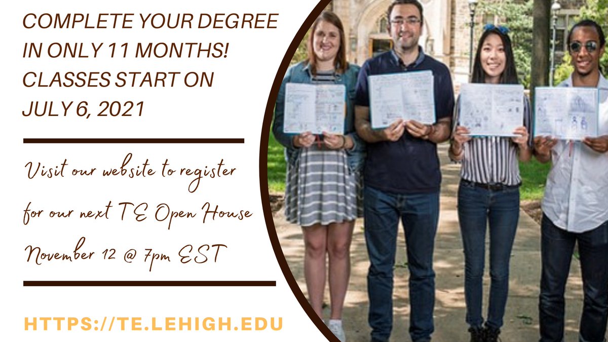 ProgramLehigh's tweet image. Thinking about a Master's? Join our TE Open House 11/12 @ 7pm EST. Click here to register: forms.gle/PJdYp38Kp7V1iV…

#entrpreneurship #makers #innovation #highereducation #entreprenuer #mastersdegree #entrepreneurial #lehigh #lehighuniversity #creativity #innovative #LehighTE