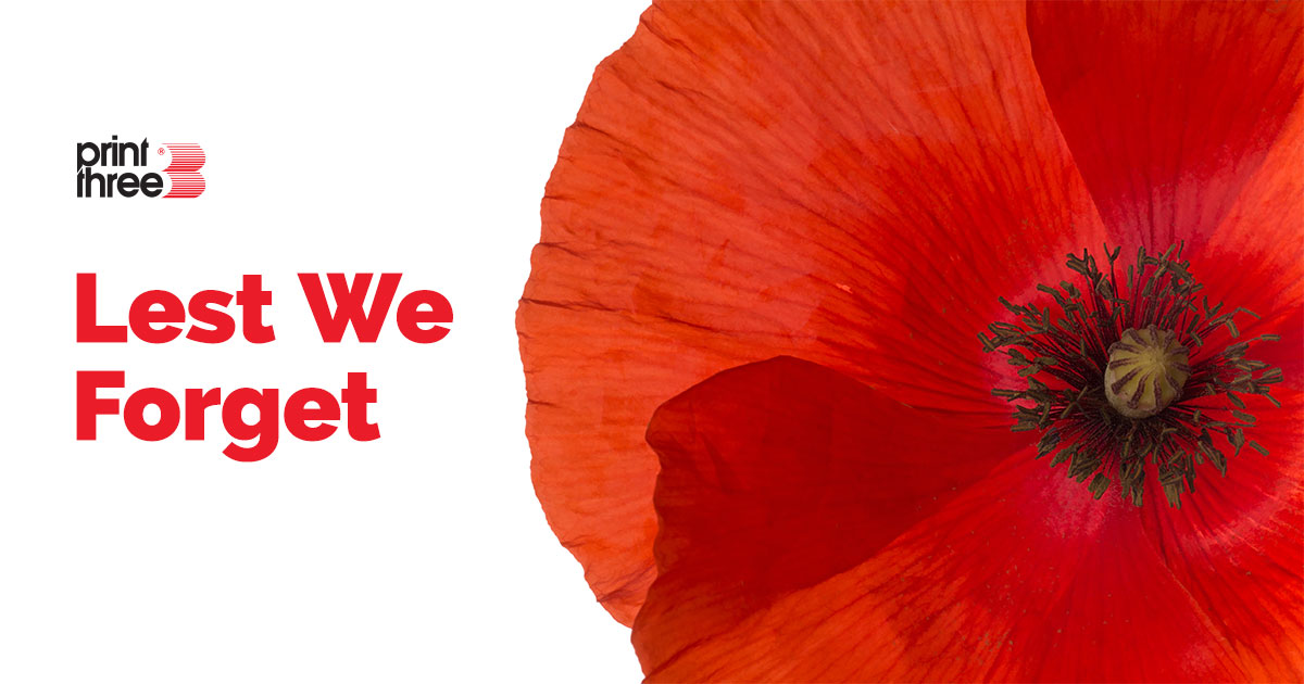 PrintThreeHQ's tweet photo. Today, #PrintThree remembers and honours the brave individuals that served in our armed forces and fought to protect Canada.
#LestWeForget. https://t.co/jPnYYMVwEx