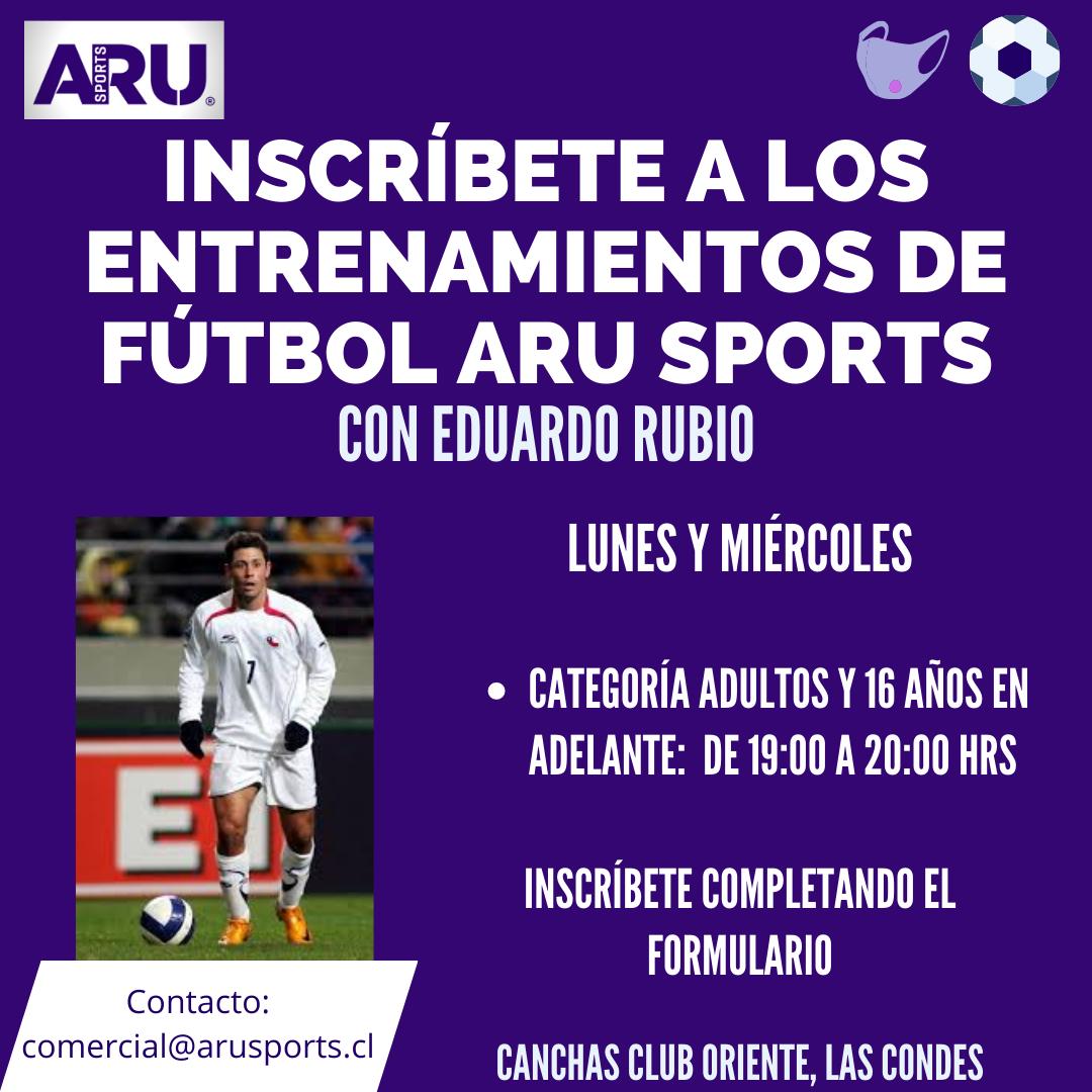 AruSports's tweet photo. Inscríbete en los entrenamientos de fútbol junto a #EduardoRubio. ⚽️ Lunes y miércoles de 19:00 a 20:00 hrs.
.
Valor mensualidad: 
$30.000 un día a la semana.
$50.000 lunes y miércoles.

Inscripciones:
https://t.co/piysit56qt https://t.co/F4w0UYFoVy