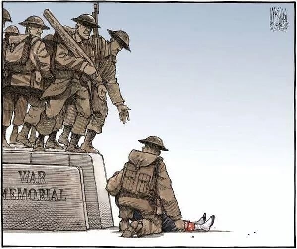 On Oct 22 2014, Corp. Nathan Cirillo, a member of the reserve military, was murdered while he stood on ceremonial guard, at the National War Memorial in Ottawa. This drawing by Bruce MacKinnon gets me in the feels every time. #RemembranceDay  1/4