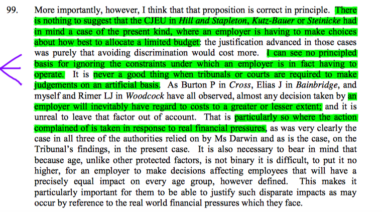 15/ With that focus in mind, it should come as little surprise that Underhill LJ was satisfied as to the legitimacy of living within the employer's means - ignoring the real-life constraints within which the employer operated would be artificial & that's 'never a good thing'
