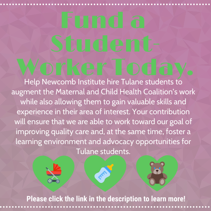 ClareMDaniel's tweet photo. Fund a student worker today to work with @NOLA_MCH! @NCITU @NewcombAlum @NewcombAlumnae https://t.co/hXVH1pu1xk #15daysofgiving #birthjustice https://t.co/sMZYQsgbfV