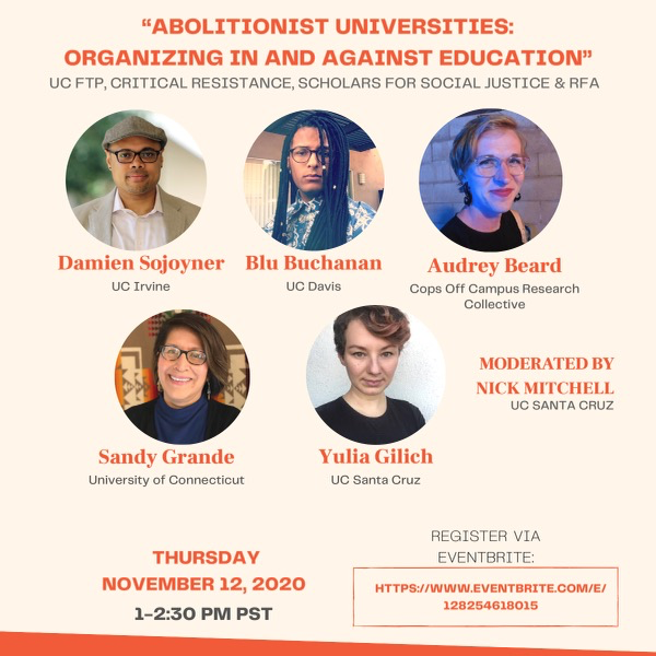 touchfaith's tweet photo. TMRW: This exciting webinar on ABOLITIONIST UNIVERSITIES w/@BluBuchanan, @ethicsoftech, @RedPedGrl, @fictionalizer, and @BrotherSojo. 4pm Eastern/1pm Pacific. Yrs truly moderating.

Register!: https://t.co/1NrQNt5Z4Y

(it'll be recorded &amp;available on the @C_Resistance youtube) https://t.co/gdrDxKBAhY