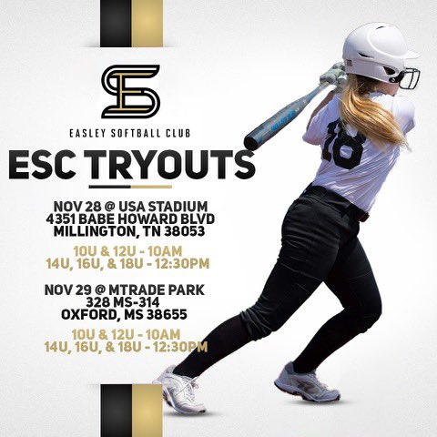 EasleySoftballC's tweet photo. ESC TRYOUTS Come see what the hype is about. Register at the link below and choose the location you want. #experienceESC https://t.co/ks86xJNf0h https://t.co/vNS7PzrFWL