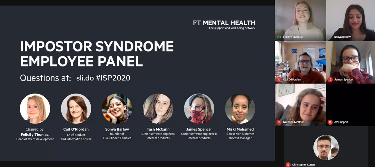 'You're negotiating for your future self': today @sonyabarlowuk met FT's @caitoriordan @tashcodes & @varjmes to talk about #ImpostorSyndrome in a panel for FT staff. A great discussion chaired by Head of Talent Development Felicity Thomas and hosted by the Mental Health Network.