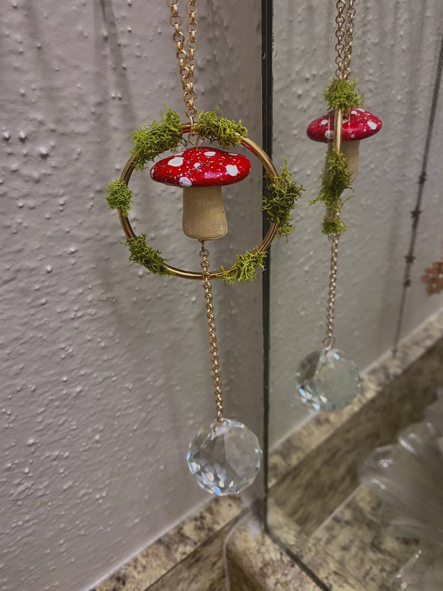 I made mini mushroom suncatchers for my shop, and just look at them! 🍄🥺 these were intended to be put in your car, but you can put em anywhere you want 💚

etsy.me/2FQ3LGJ