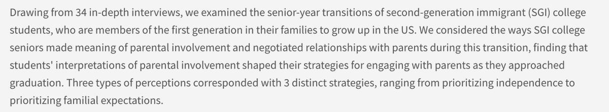 "Distance, Alignment, and Boundaries: How Second-Generation Immigrant College Seniors Negotiate Parental Involvement" by  @BlakeRSilver, Tharuna Kalaivanan, Lily Krietzberg, and Jordan Hawkins in  @ACPAJCSD  https://muse.jhu.edu/article/766012&nbsp;