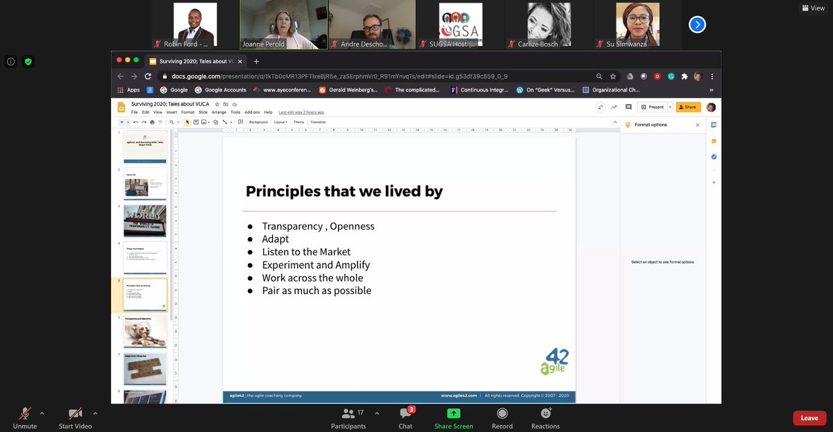 Rory77769900's tweet image. Principles that @agile42_sa lived by during lockdown. Surviving 2020 - Tales about VUCA
@SUGSA
 #Sugsa #embracingsimplicity