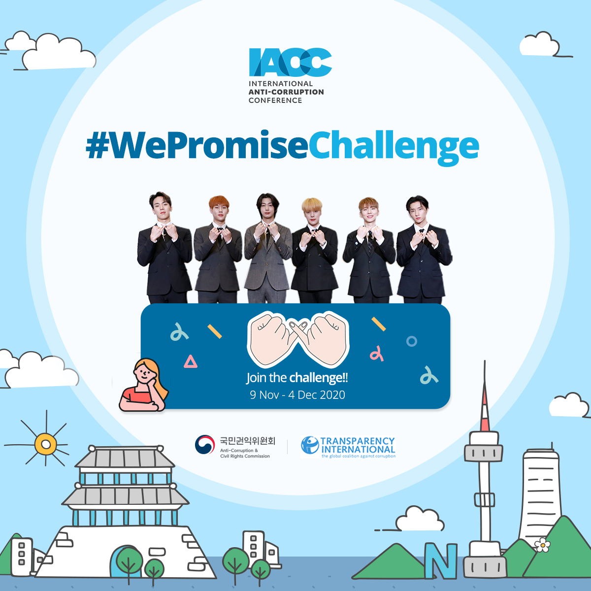 Banners of the #WePromiseChallenge campaign with band Monsta X doing the pinky promise.