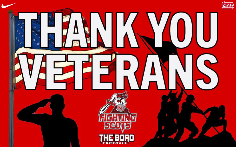 EdinboroFB's tweet photo. Those who live in freedom will always be grateful to those who helped preserve it. 

Happy Veterans Day! 

#THEBORO 🔴🗡🛡⚪️ https://t.co/kvRLQAJ4yw