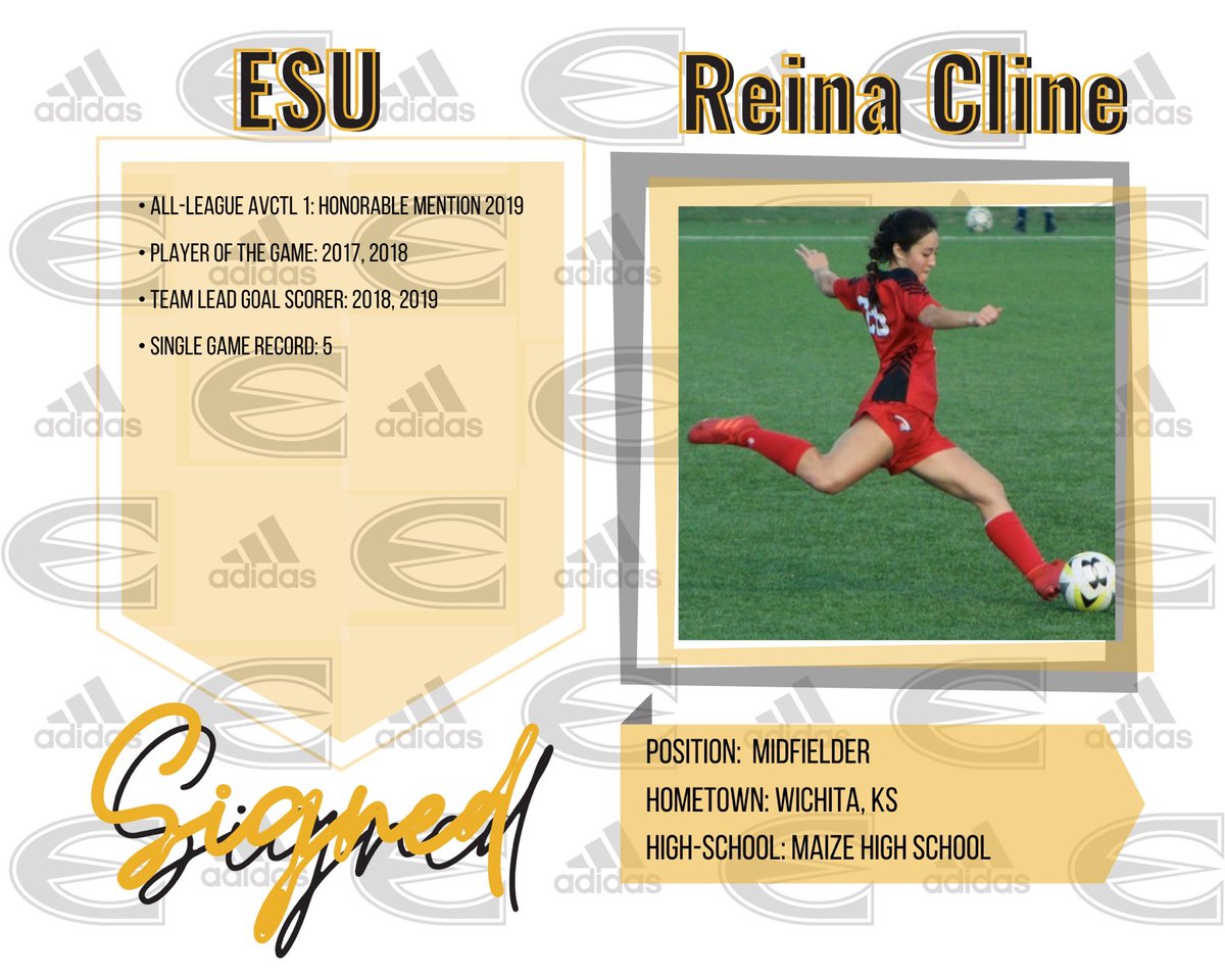 ESU_WoSoccer's tweet photo. Super excited to officially welcome Reina Cline to the ESU soccer family !! A midfielder from Wichita, KS 🐝⚽️  #reinaclinee #NationalSigningDay #StingersUp https://t.co/EhFd6S4GUK