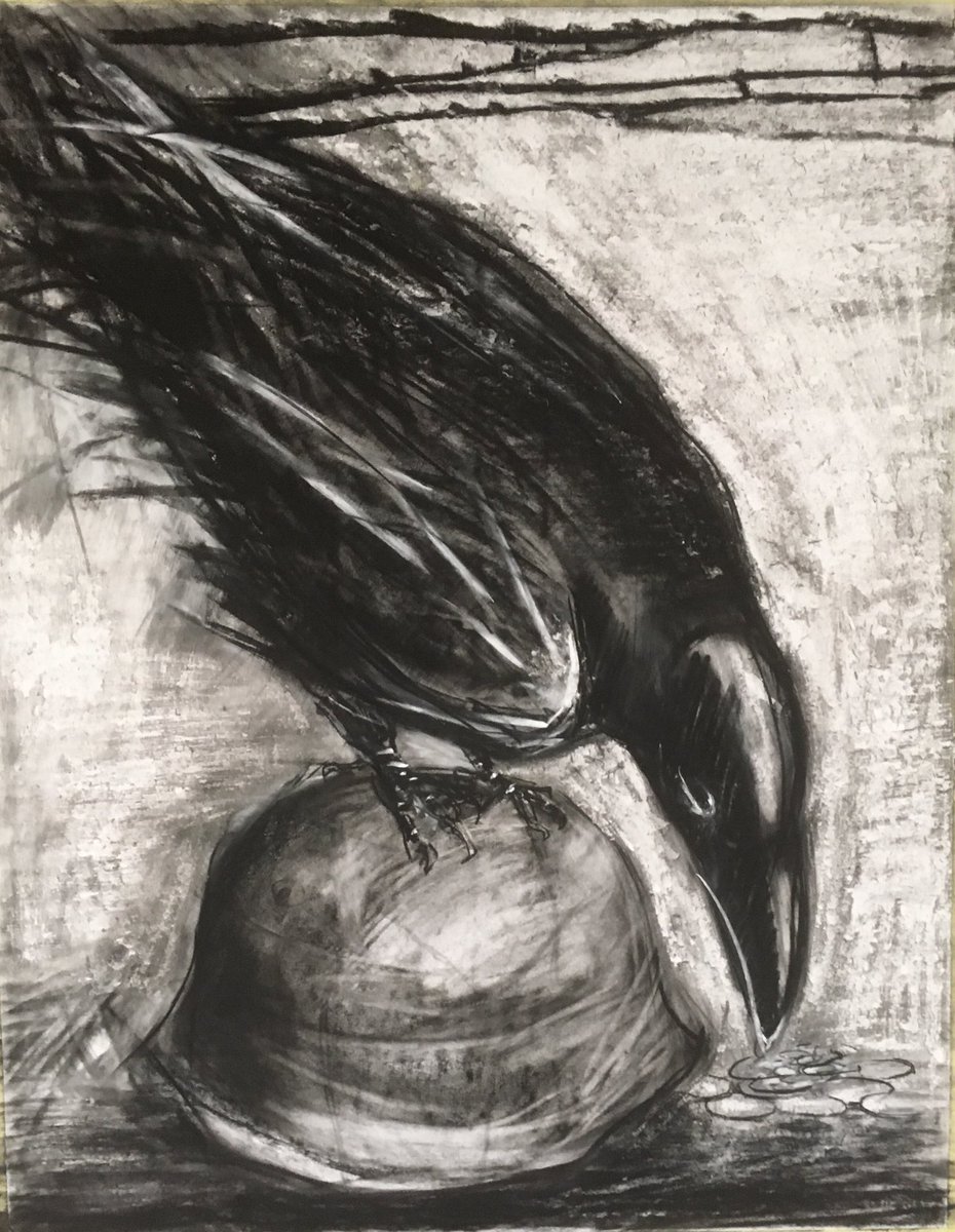 CaroWaterlow's tweet photo. Spoils of War. #unmarked graves #wargraves #wherehave allthesoldiersgone #raven #artontwitter #charcoal #drawing #memorial #graveoftheunknownwarrior https://t.co/PdcjZfyRNu