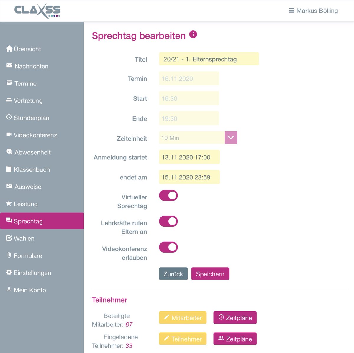 mboelling's tweet photo. Weiterentwicklung in Claxss: Virtueller Elternsprechtag - Lehrer rufen Eltern an oder halten pro Elternteil eine Videokonferenz #BayernEdu https://t.co/uesuyESMDh