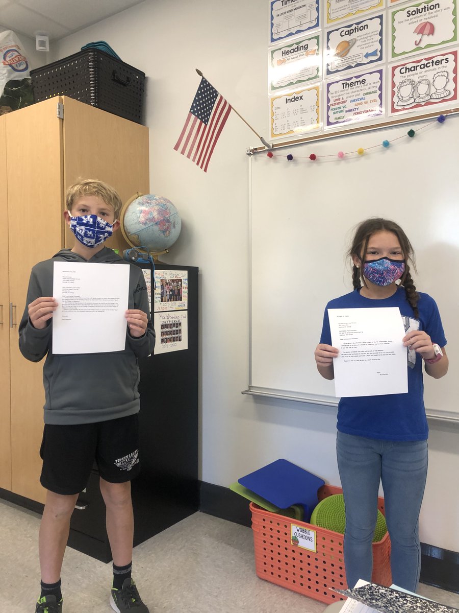 DanvilleSchools's tweet photo. 5th graders Grey Jefferson and Ella Bottom stand next to the flag in Mrs. Wheeler's classroom. Thank you to American Legion Post 46 in Boyle County for donating flags to @TeamToliver classrooms! https://t.co/pKOv3Eu573