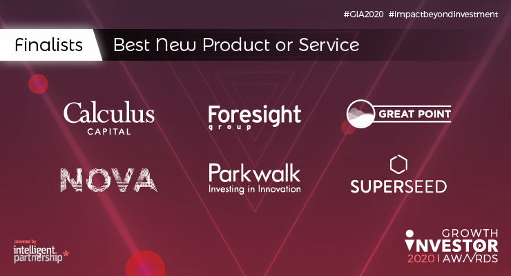 Congratulations to all the finalists for Best New Product or Service: <a href="/CalculusCapital/">Calculus Capital</a> <a href="/ForesightGroup/">Foresight Group</a> @greatpoint_UK @novagrowthcptl <a href="/ParkwalkAdvisor/">Parkwalk</a> <a href="/Superseed_VC/">SuperSeed</a> Best of luck in the final leg of the race! 🏆🏆🏆 #GIAwards2020 #impactbeyondinvestment #SME