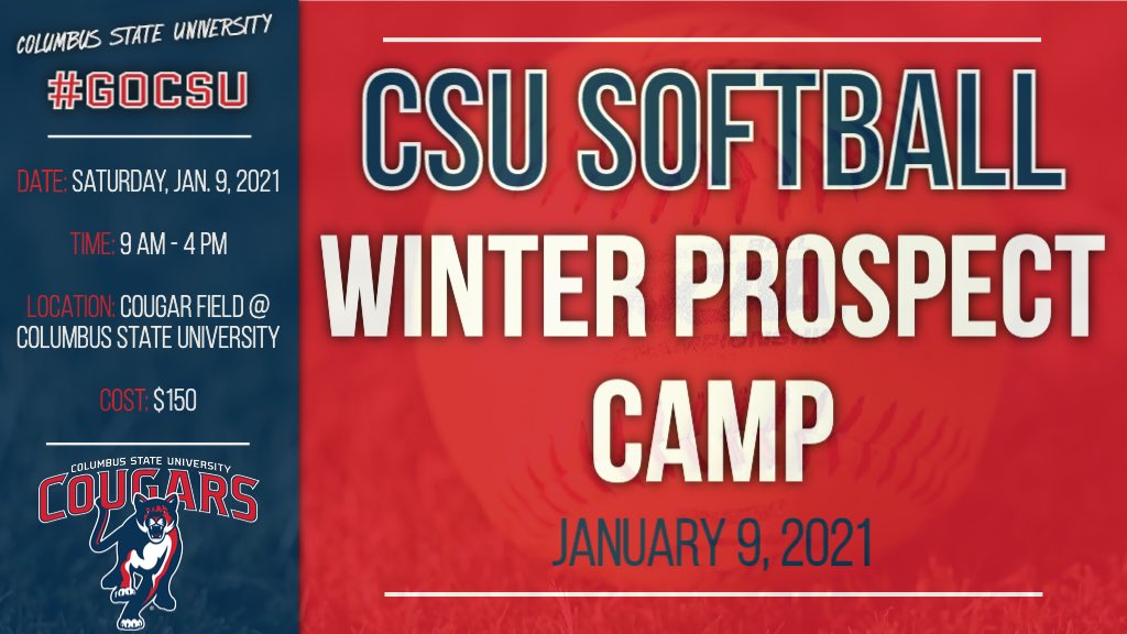 🚨EXCITING NEWS!!!🚨

Winter Prospect Camp is a go!!! We hope to see YOU at Cougar Field come January 9th 😼🐾🥎

🔗 csucougars.com/camps
🗓January 9, 2020
⏰9:00 am - 4:00 pm
📍Cougar Field