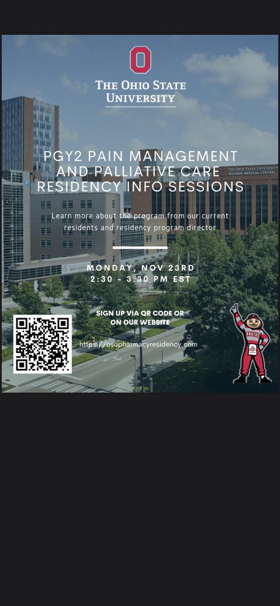 Interested in a PGY2 in Pain &amp; Palliative? Join us on Nov 23rd for a virtual open house! <a href="/osu_pharmacy/">Ohio State Pharmacy</a> <a href="/OSUWexMed/">The Ohio State University Wexner Medical Center</a>