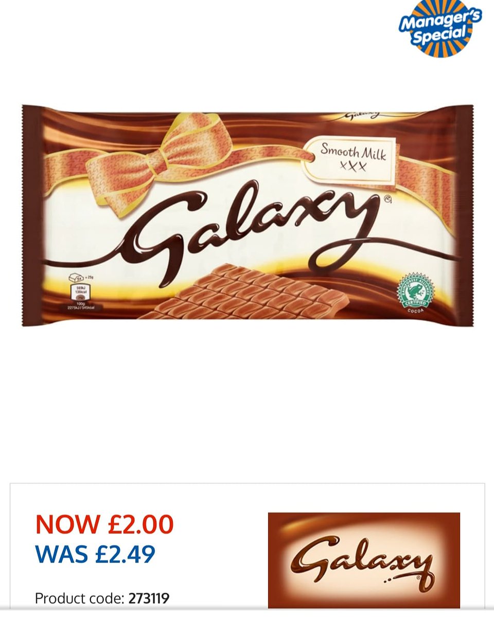MSavingguru's tweet photo. Watch out for the @galaxyuk 360g bar at @bm_stores £2 amazing price even cheaper than the tesco deal which is on offer at £2.50 #enjoy #everypennycounts #dailydeals #savemoney #bargainshopper #bargain #xmas #chocolate #galaxy #wednesdayvibes https://t.co/ZUCnEFyTFb