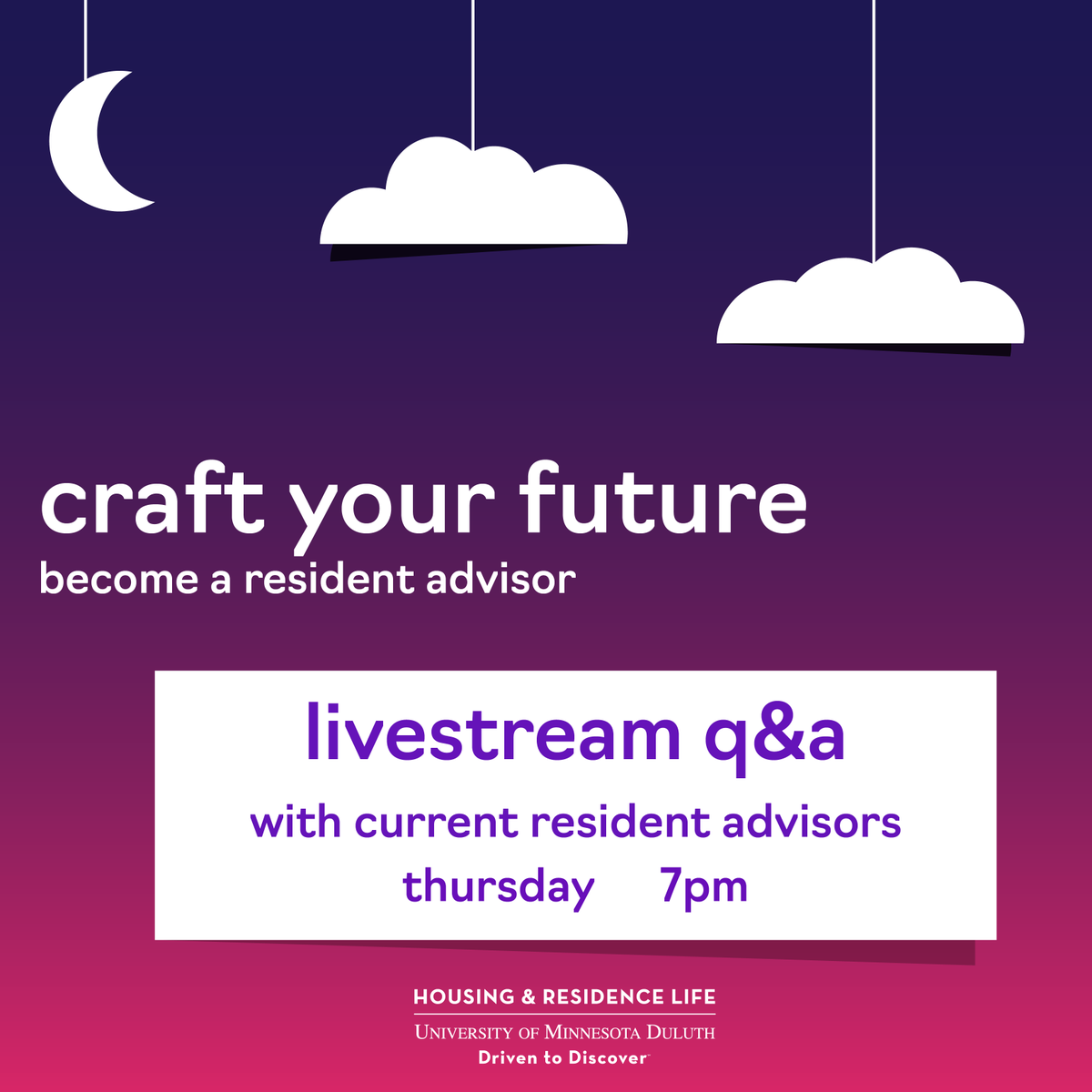 Want to learn more about the RA position?  We're hosting a livestream Q&amp;A tomorrow over on our Insta with current Resident Advisors.  Stream starts at 7pm.  instagram.com/umdhrl
