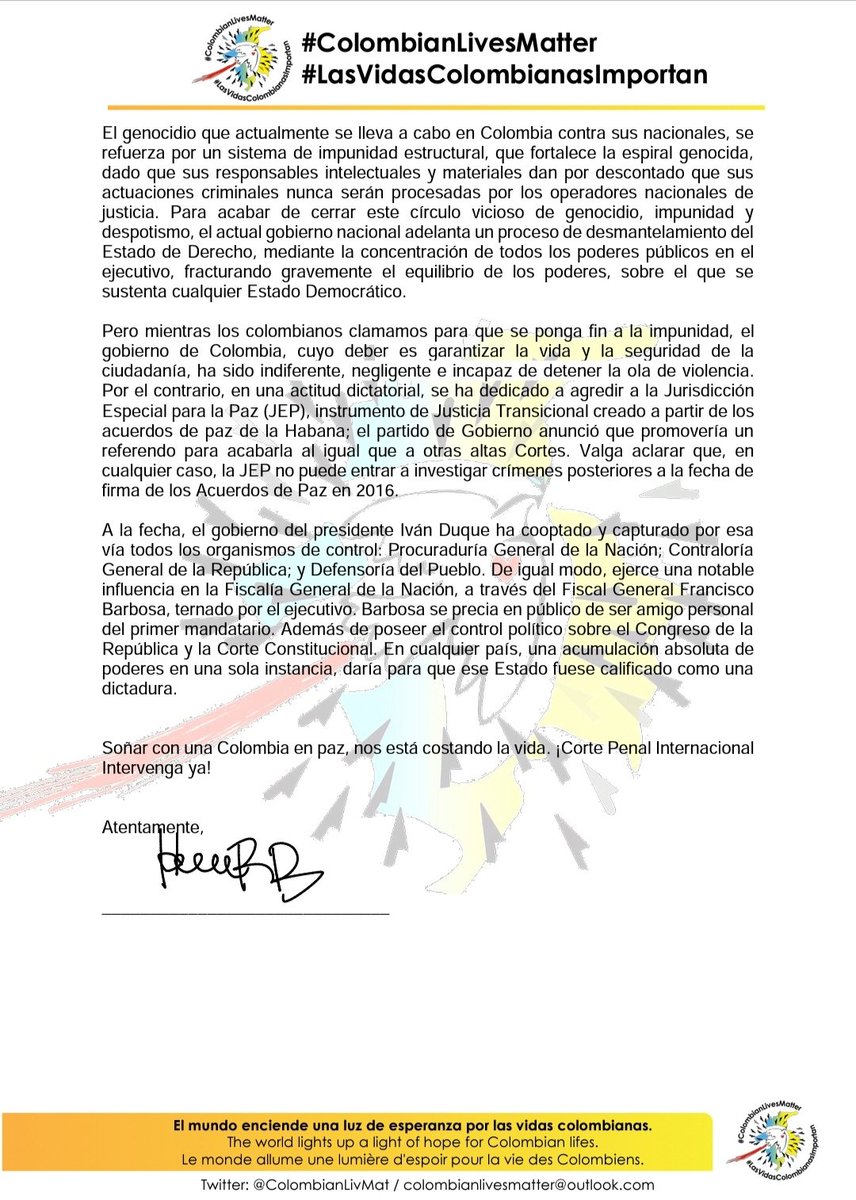 PincheRichy's tweet photo. @ColombianLivMat @IntlCrimCourt Hecho hay que ayudar 🙏🏽 ya lo envíe al correo como lo indicaron, se envía a alguien más ??? https://t.co/k9aJZ8SCTz