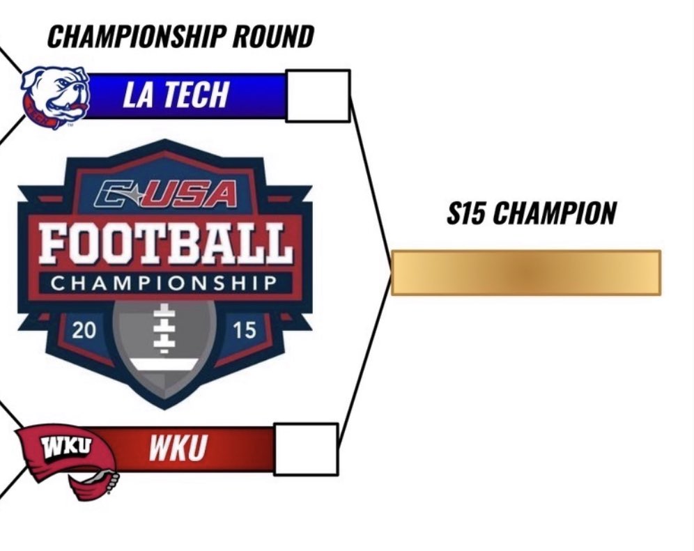 CUSA_RB's tweet photo. C*USA H2H Championship!

This is a battle of former National Champions! LA Tech winning the natty in season 4 and 8. WKU won the Natty as Duke in season 6! 

What a perfect story! Who do you have winning? https://t.co/LVO4Opfqvq