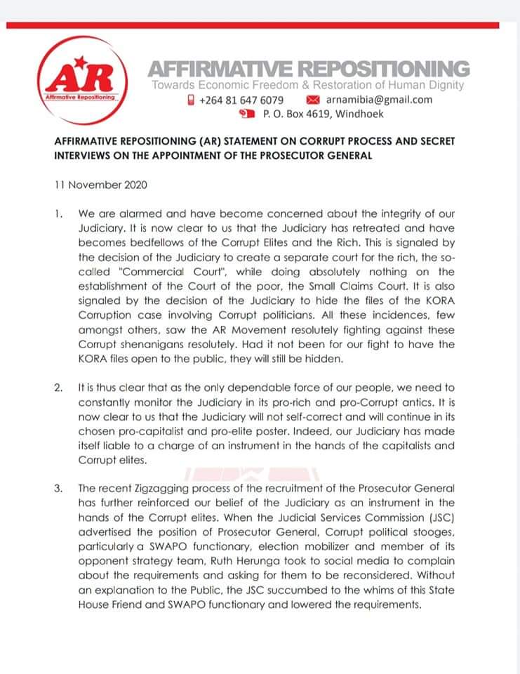 Shipululo's tweet photo. NEXT Week Tuesday, 17 November 2020, we will be Marching to the Supreme Court in Windhoek. Others will be Marching to Oshakati High Court. Thee rest of the Country, Youth will be Marching to Magistrate Offices. We are REJECTING a Corrupt PG Process and SECRET INTERVIEWS! https://t.co/mwdZBexpyy