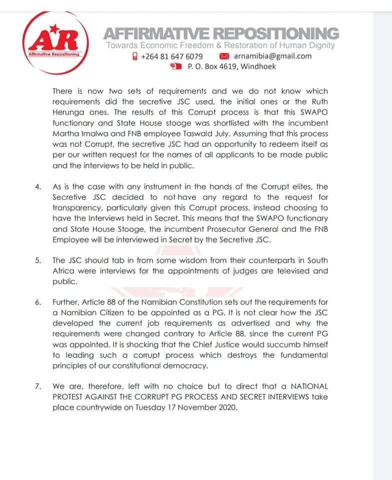 Shipululo's tweet photo. NEXT Week Tuesday, 17 November 2020, we will be Marching to the Supreme Court in Windhoek. Others will be Marching to Oshakati High Court. Thee rest of the Country, Youth will be Marching to Magistrate Offices. We are REJECTING a Corrupt PG Process and SECRET INTERVIEWS! https://t.co/mwdZBexpyy