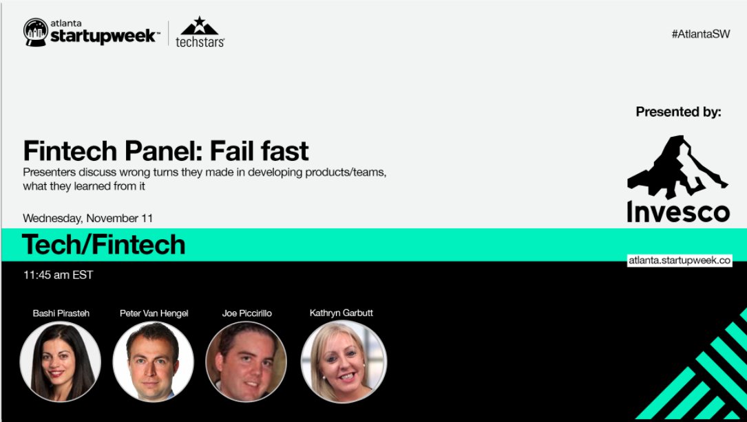 startupweekatl's tweet photo. Join the @InvescoUS stage to discuss with the panelists "Wrong turns they made in developing products/teams, what they learned from it" - #AtlantaSW https://t.co/6J59sZDirf https://t.co/CAK0hm7kWy