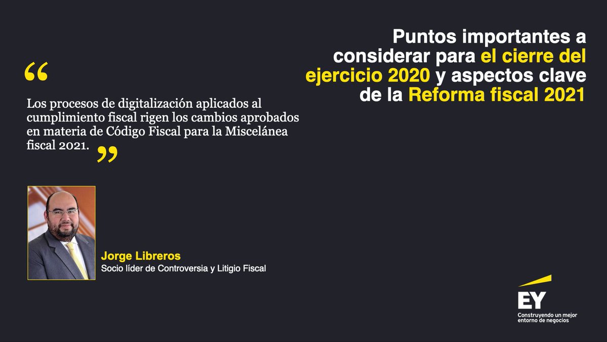 EYMexico's tweet photo. ¿Qué retos traerá la #ReformaFiscal2021 en cuanto a #IVA, y modificaciones al Código Fiscal de la Federación? Nuestros profesionales de Reporte y Cumplimiento, #ImpuestosIndirectos, y Controversia Fiscal, comparten enfoques. #EYTax #PaqueteEconómico2021 https://t.co/oYf95N5I4X