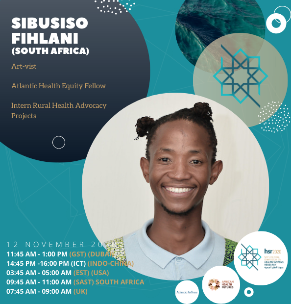 AfriDecolHealth's tweet photo. To kick-start and help frame our sessions proceedings, Art-vist &amp; Atlantic Health Equity Fellow Sibusiso Fihlani will artfully welcome attendees. To be apart of our session, register to join here: https://t.co/HMdiZl8sj1 @H_S_Global @CHESAIhpsr @vonde_r #HSR2020 #decolonizeGH https://t.co/0phBWM8qIS