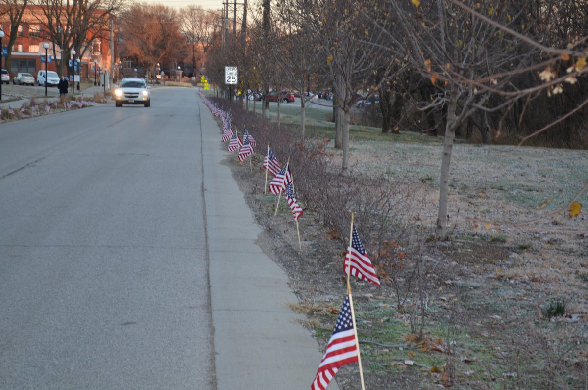 Thank you to the <a href="/PeruState/">Peru State College</a> <a href="/PSCWomenHoops/">Peru State WBB</a> team, Amy Mincer - secretary to the president, and campus services members for helping salute all veterans today. They were up before 7 a.m. to put out the flags in the 24 degree weather along Park Avenue! #ClawsOut #PeruState153