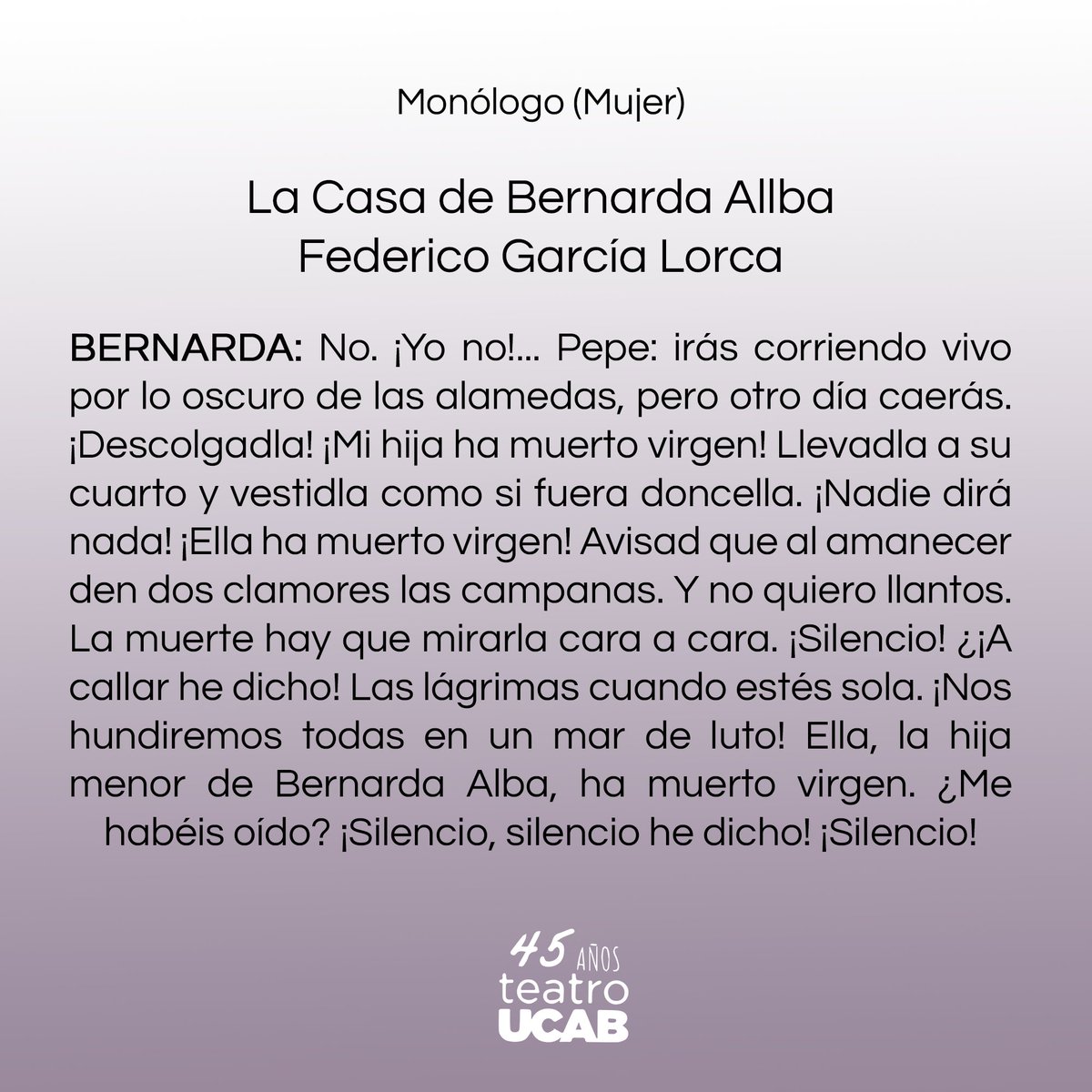 TeatroUCAB's tweet photo. «Pim Pam Pum» de Eugene Ionesco, «La casa de Bernarda Alba» de Federico García Lorca y «Brujas de Salem» de Arthur Miller https://t.co/nKgcBVrxti