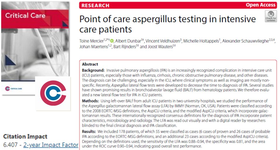 Crit_Care's tweet photo. #CritCare #OpenAccess
The challenging #diagnosis of invasive pulmonary #aspergillosis in ICU https://t.co/9B9wJdpix5
#FOAMed #FOAMcc #BMC #ICU #Lateral_flow #Galactomannan @jlvincen @ISICEM https://t.co/xQmtZiuWI4