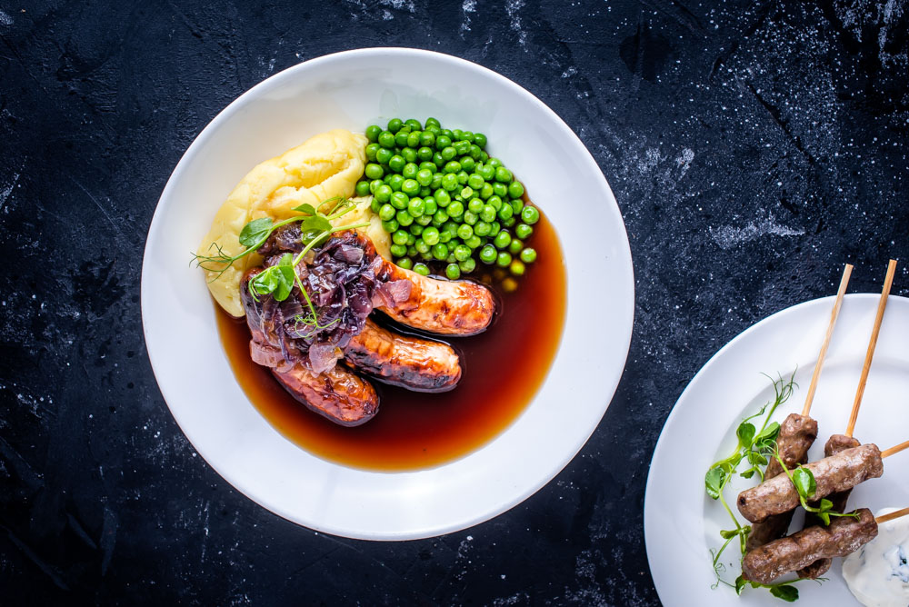 Our two course menu for only £12.50, lamb kofta skewers and our winter warmer sausage and mash, are just a couple of the great options we have, pictured here.