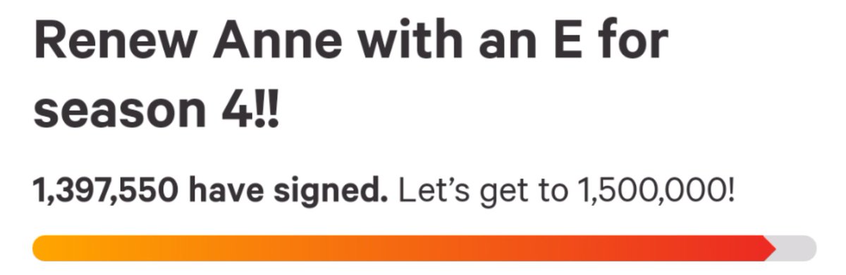 sancho08's tweet photo. 🌈 1, 397, 500 🌈

2500 more till we reach 1.4 million signatures on the petition! Somehow the beauty of the show continues to fuel me to still fight. Hope everyone has a lovely day! 🧡

#renewannewithane @CBC @netflix @PresidentCBCRC @reedhastings https://t.co/4VdVjp2qBk