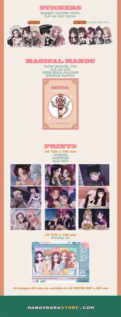 hanavbara's tweet photo. these will be available as stickers and acrylic charms for preorder in our online store which will be open in 3 days (saturday 14th november)✨ there will also be the old bad boy design as well as the mandu pin and art prints! here you have the catalog for red velvet items💖 https://t.co/ZLMqPJxk86