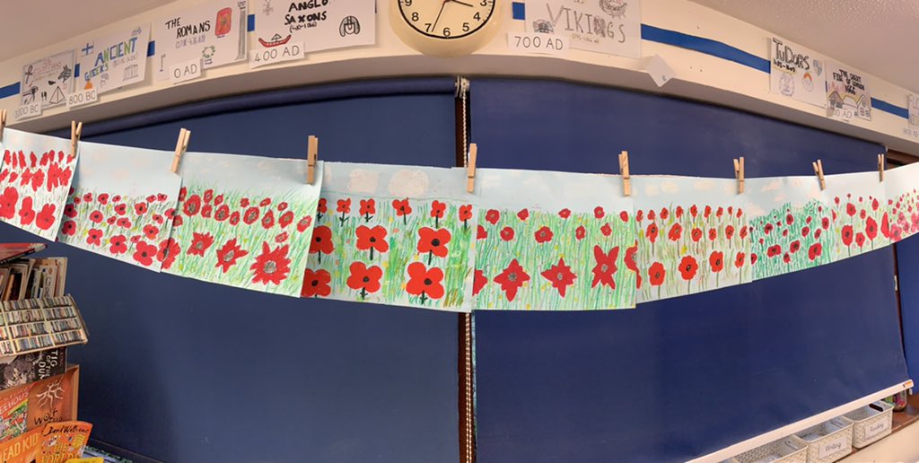 mrshstaplehurst's tweet photo. Remembrance Day artwork from Y5. Very satisfying how they line up to make one poppy field! https://t.co/FhCjnCeFa7