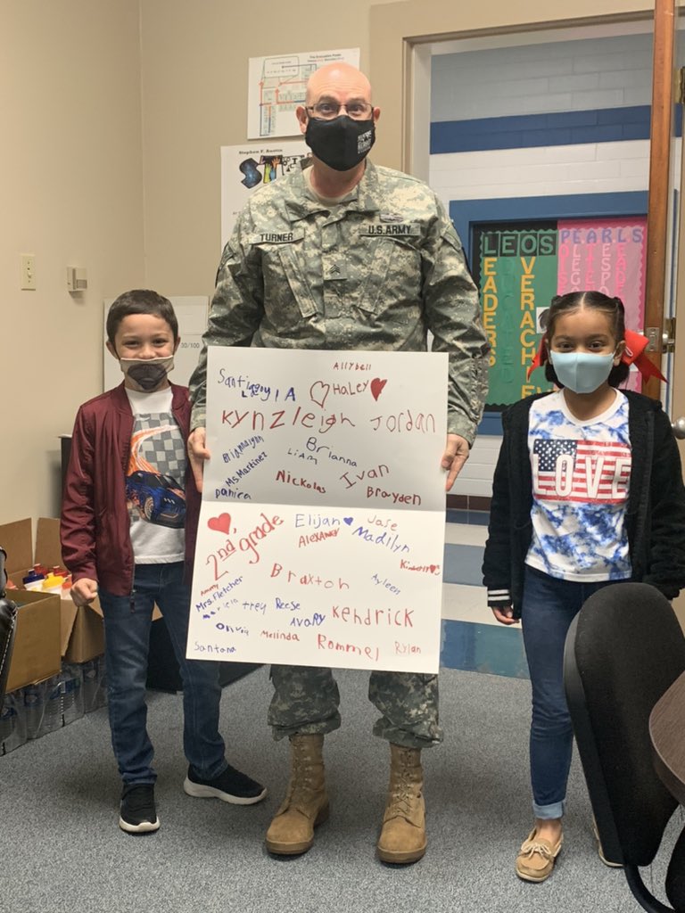 2nd grade surprised Mr. Turner with a thank you card for Veterans Day! Thankful to all that served!! <a href="/SFAGators/">SFA STEM Academy</a> #bisdpride