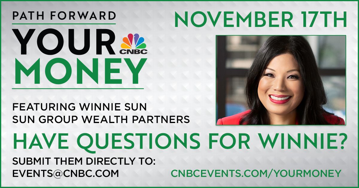 cnbcevents's tweet photo. Have a question for @winniesun?

Get it answered this Tuesday, November 17 at our #CNBCPathForward Your Money Summit. She'll share money hacks to help you achieve your financial goals in a roundtable chat with @sharon_epperson.

Register to participate: https://t.co/KzhBRZO4nt https://t.co/YFYsGTV4sA