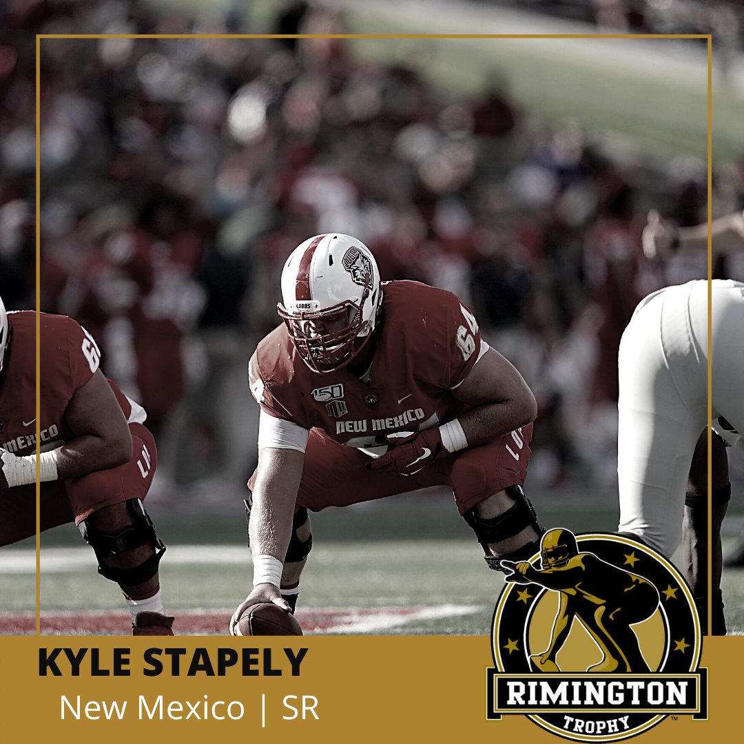 rimingtontrophy's tweet photo. In his JR season, Kyle Stapley started and played in all 12 games as the center, leading the @UNMLoboFB with 850 snaps played. #rimingtonwatchlist https://t.co/PqOULR6dzZ