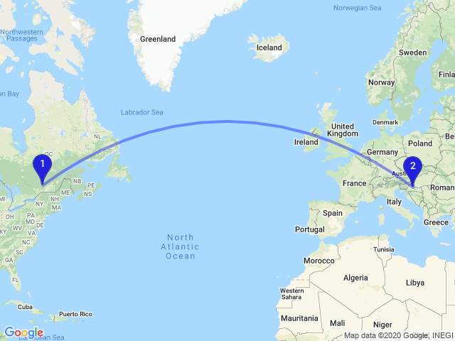 RandomDistance's tweet photo. The distance between Village de Labelle, QC J0T, Canada and Bjelovar, Croatia is 6629km #Maps #GIS #Earth https://t.co/TdeuENFY1R