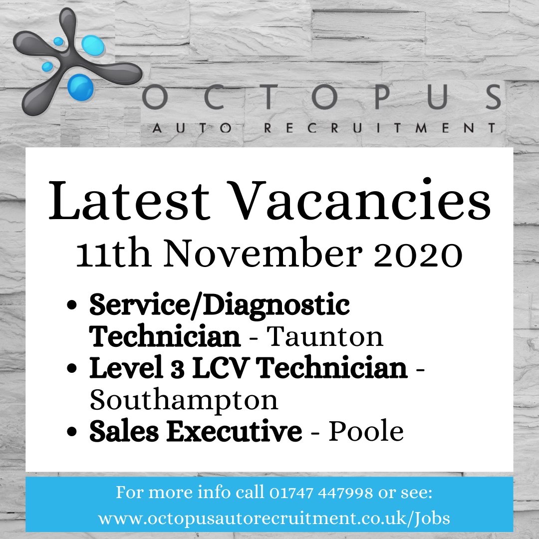 octopusautorec1's tweet image. Take a look at the exciting roles we have this week, all based in the #SouthWest.

Visit octopusautorecruitment.co.uk/Jobs  and find your next role today!

#newcareer?  Visit the website for all the top tips on getting start quickly in the car industry!

#OctopusAutoRecruit #findajob