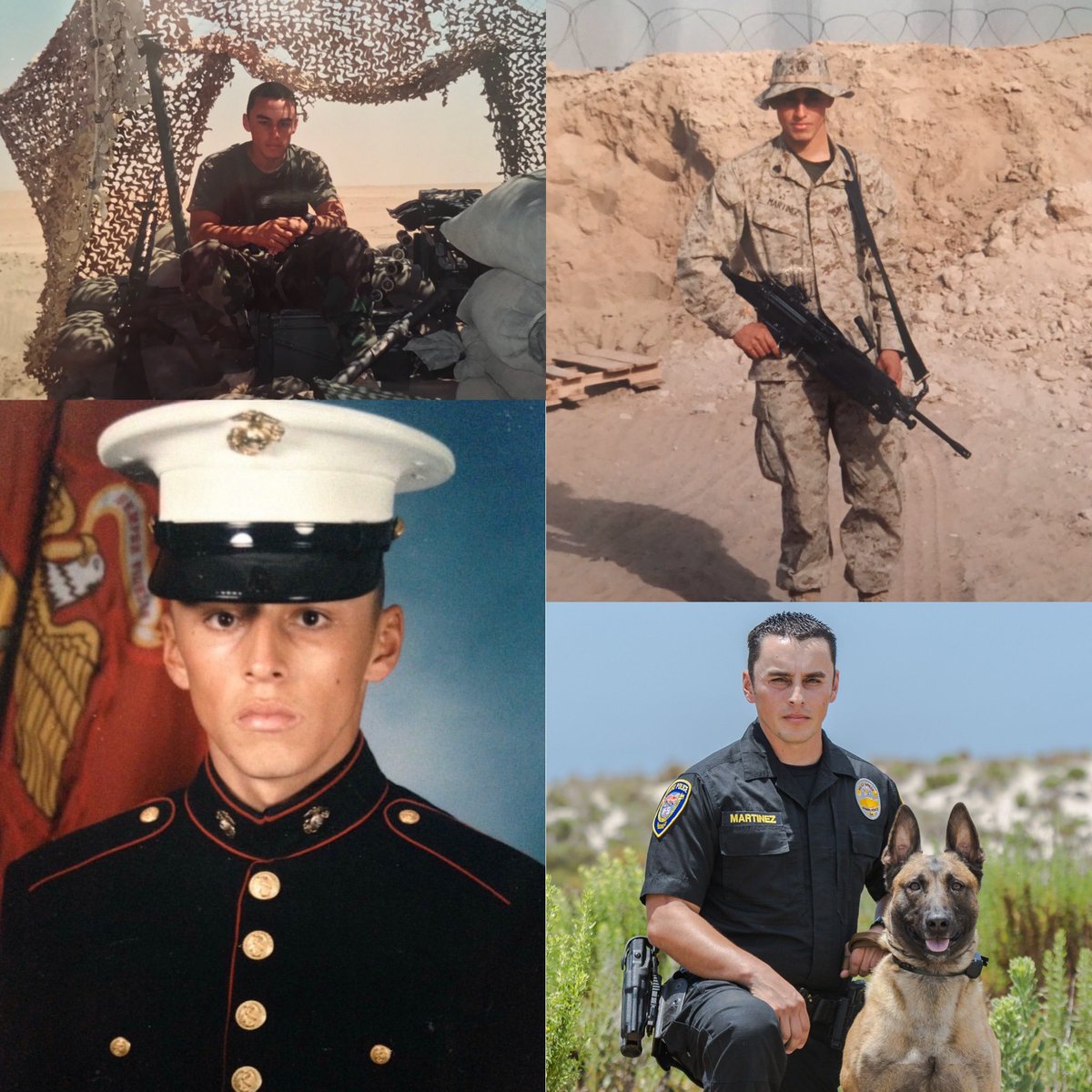 OxnardpoliceK9's tweet photo. Thank you to all those who have bravely served our country. Today, we are proud to honor #OxnardPDK9 handler, Ofc Moses Martinez, who served in the USMC from 99-06, & was involved in the Iraq War in 03. Today, he serves the community of Oxnard along side his partner, K9 Leo. https://t.co/resQGXAg77