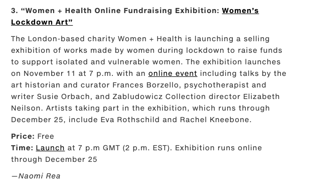 AgadiMasternak's tweet photo. Women’s Lockdown Art Exhibition starts at 7 pm tonight.
The exhibition is the third highlight included in the weekly roundup of top shows for Artnet’s regular Editors’ Picks roundup of must see digital exhibitions.
Link

https://t.co/GG8I2pzHbs https://t.co/n0RR52qsRJ