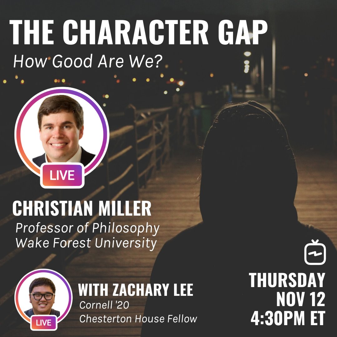 veritasforum's tweet photo. We think that we are good people 😇 but psychology studies tell a different story 😈. Join us tmrw Thurs Nov 12 at 4:30pm for a IG live convo w/ Christian Miller, @WakeForest Philosophy Prof @charactergap. 
–  https://t.co/zvC7DHao0g
⁠
Hosted by @zacharoni22 &amp; @gkchouse https://t.co/iM7ox5IJxC