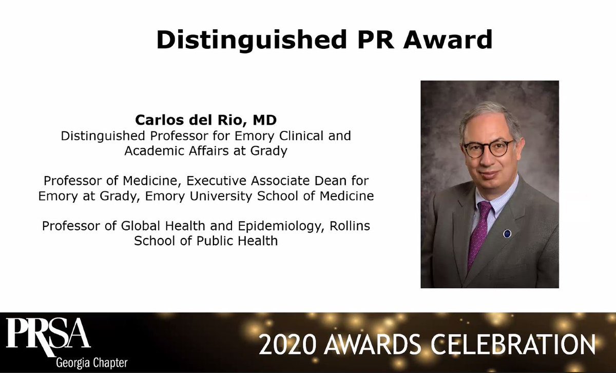 EmoryatGrady's tweet photo. Congratulations!!! to @CarlosdelRio7 on receiving the distinguished PR Award for 2020. #grady #emoryatgrady #EmoryschoolofMedicine https://t.co/baIneupXEZ