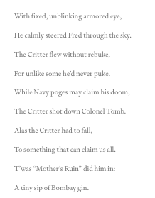 Here's a poem in honour of the Critter, by fellow Raven Mike Byers.