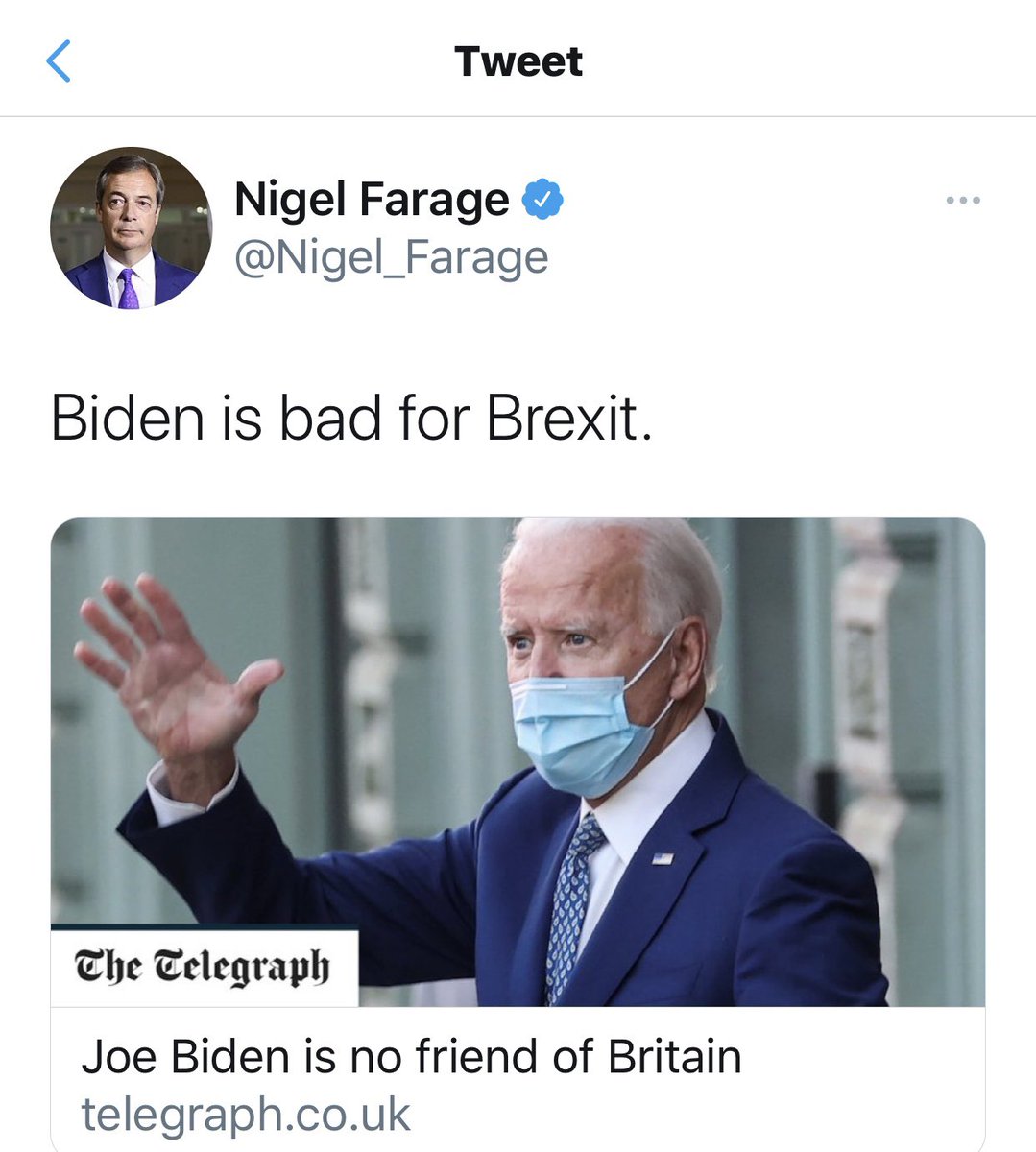 Truth is ⁦@JoeBiden⁩ will be a friend to #Ireland & #Britain. It’s ⁦@Nigel_Farage⁩ arguments that are bad for both #Brexit & Britain. The argument that to be pro-Irish equates to being anti-British is complete nonsense. UK & IRE are neighbours & friends on so much!