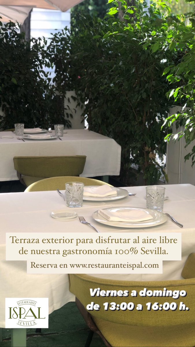 ISPALsevilla's tweet photo. Descubre nuestra #terraza para #comerla aire libre y disfruta de tu #experienciagastronómica 100% #Sevilla. Haz tu reserva YA! #RestauranteIspal #comerenSevilla #Sevillagastro #gastroSevilla #GrupoLaRaza https://t.co/uxxOht4Yzl