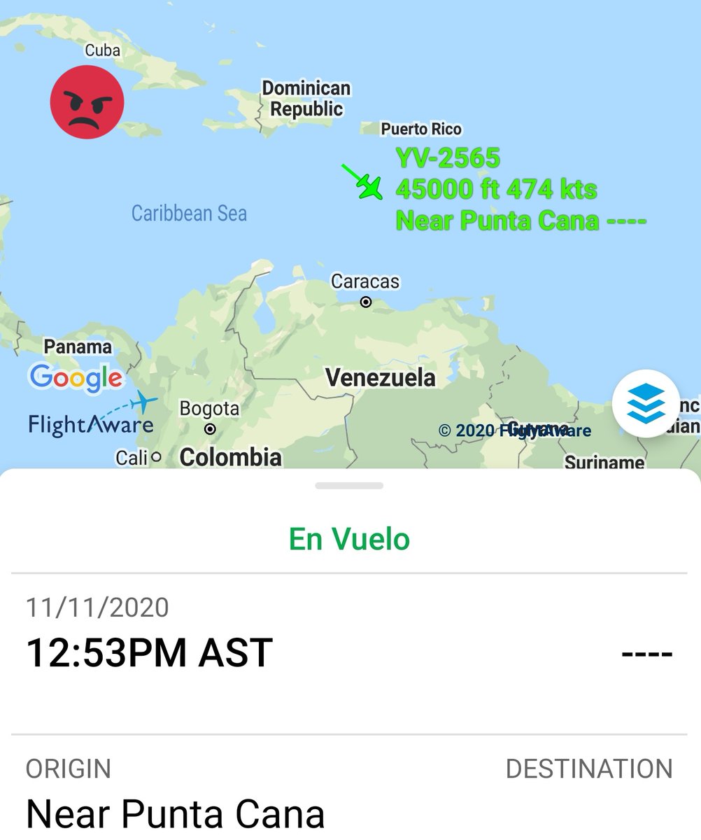 Arr3ch0's tweet photo. El sancionado LJ45 de PDVSA #YV2565 sobrevolando el Mar Caribe a 450FL al Sur the Puerto Rico en dirección Sureste. Posiblemente procedente de Cuba o Cozumel. Como de costumbre con ésta aeronave, no hay registro en las aplicaciones de rastreo.
#Venezuela https://t.co/4V0BUYLjlv
